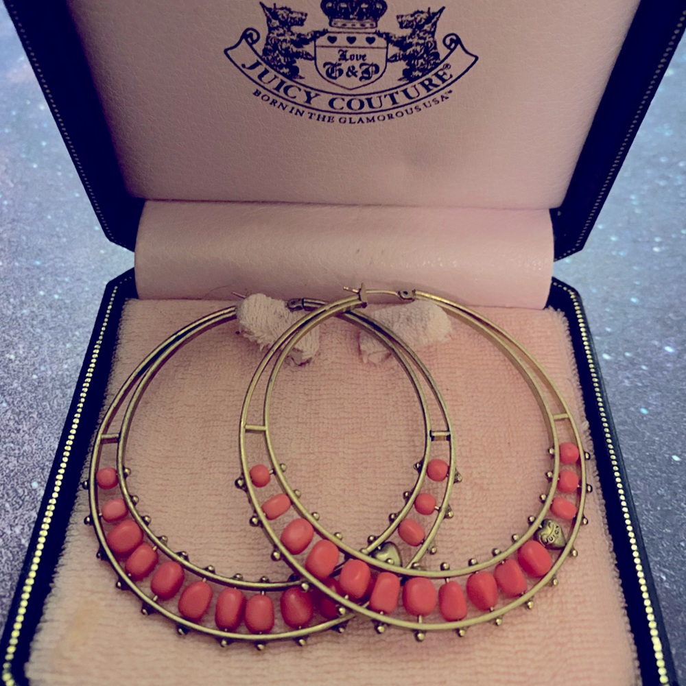 Coral beaded juicy couture hoop earrings